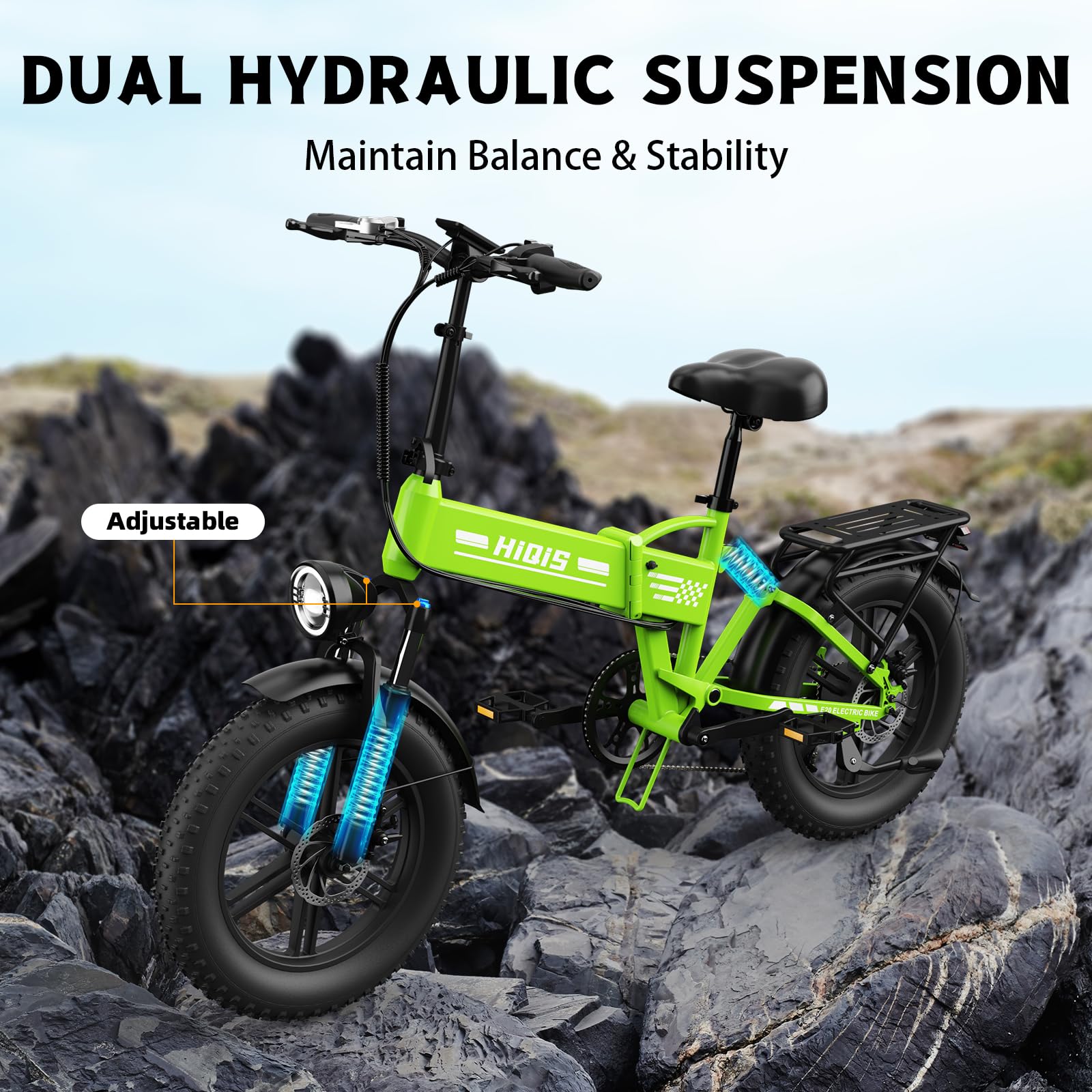 Vélo Electrique pour Adultes, 20 * 4.0 Pouces Pneus Gras, Batterie Amovible 48V 15AH/17.5AH, Moteur 250W, Jusqu'à 25KM/H, Ebike jusqu'à 50 à 90 KM, Vélo électrique 7 Vitesses, Double Suspension
