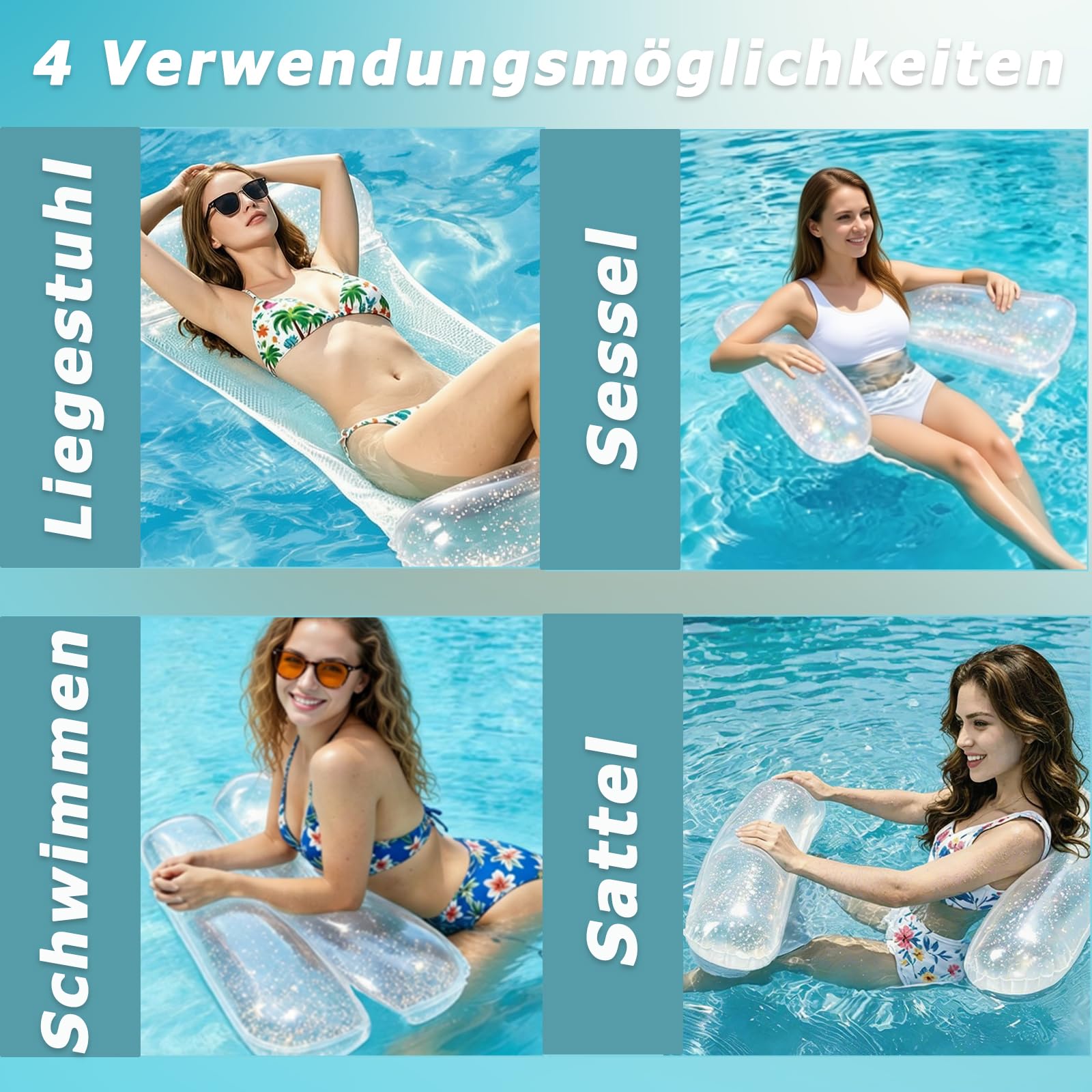 CYFIE 2 Stück Aufblasbare Wasserhängematte Erwachsene, 4-in-1 Luftmatratze Pool Wasser Hängematte Lounge Loungesessel Wasser Hängematte mit Netz, Pool Wasserhängematte Schwimmmatte
