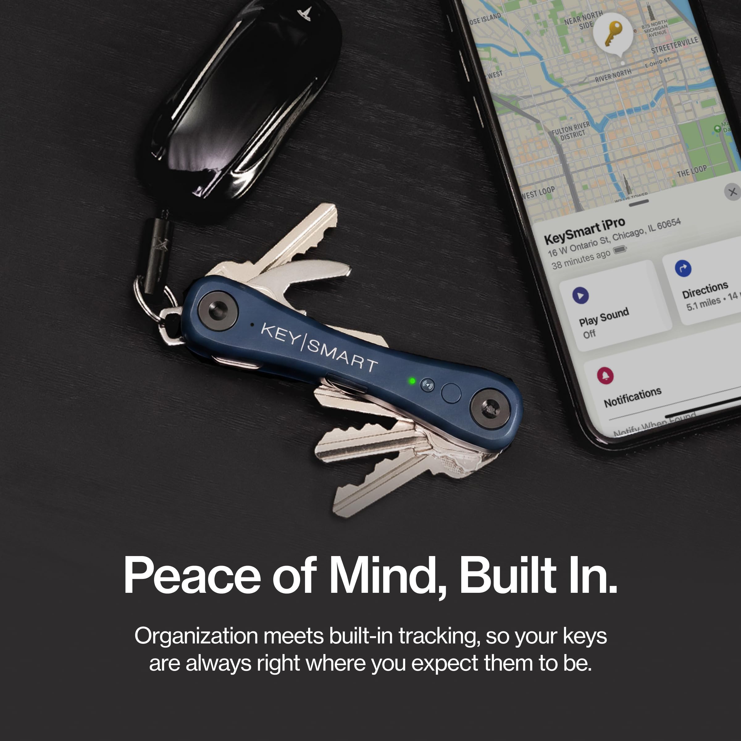 KeySmart iPro - Localizador de llaves con sonido, llavero compatible con Apple Find My App, organizador de llaves, rastreador compacto sin desorden, regalos tecnológicos para hombres (hasta 14 llaves