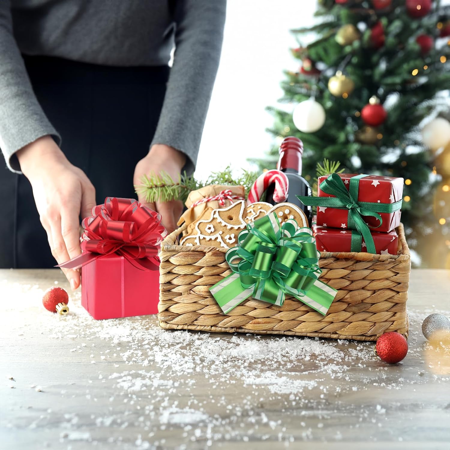 32 Pcs Christmas Large Pull Bows for Gift Wrapping, 6 Inch Organza Ribbon Red and Green Gift Bows for Presents, Vibrant Colors Xmas Decorative Bows for Baskets Valentine Wedding Party Holiday Decor - Image 7