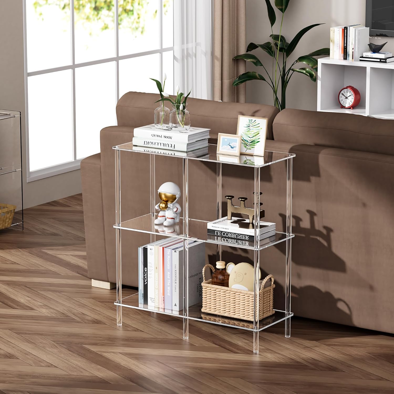 Acrylic Side Table Clear 3-Tier End Table for Living Room, Office, Hallway, Bedroom Small Bedside Table (8mm 31.7" high)