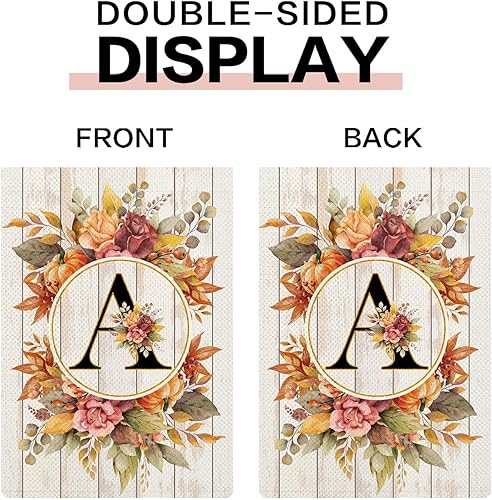 Miniatura 5 de Bandera de jardín pequeña con monograma con letra A, bandera de arpillera para familia, apellido, inicial, 12.5 x 18 pulgadas, bandera floral de