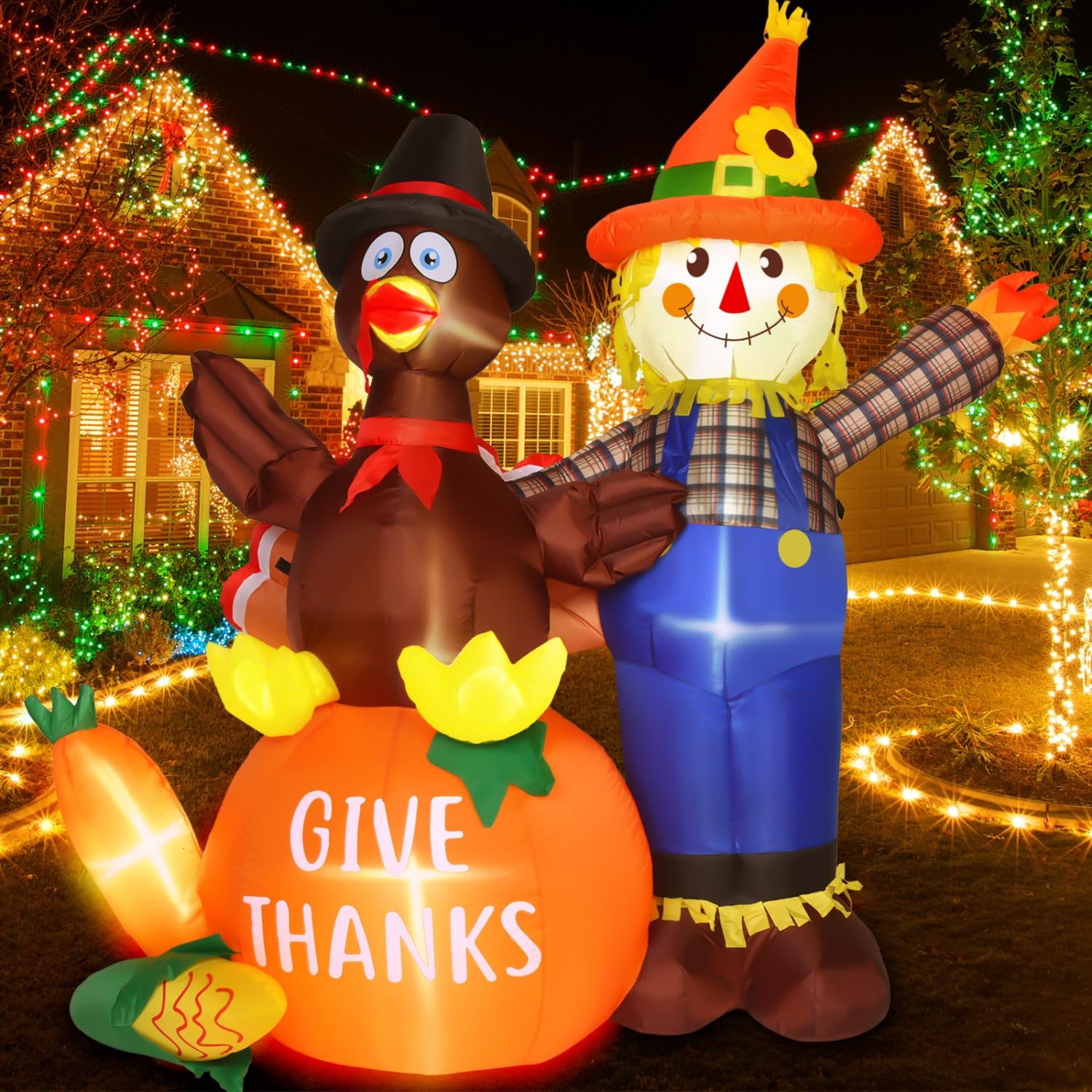 Snapklik.com : 6 Ft Thanksgiving Inflatables Turkey And Scarecrow