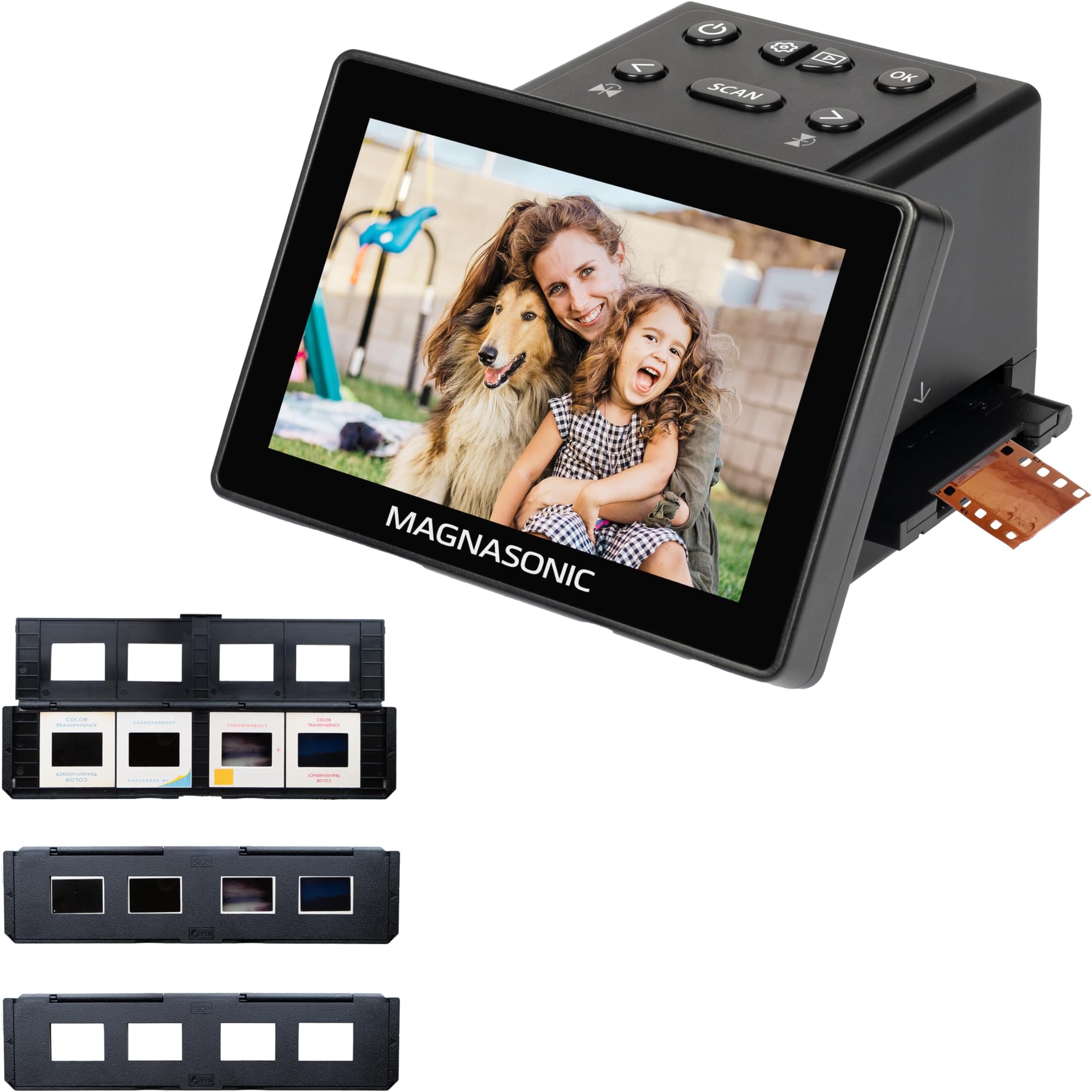 25MP Film Scanner with Large 5" Display & HDMI, Long Tray Slide Film Holders, Converts 35mm/126/110/Super 8 Film & 135/126/110 Slides into Digital Photos, Built-in Memory (FS70ST01)