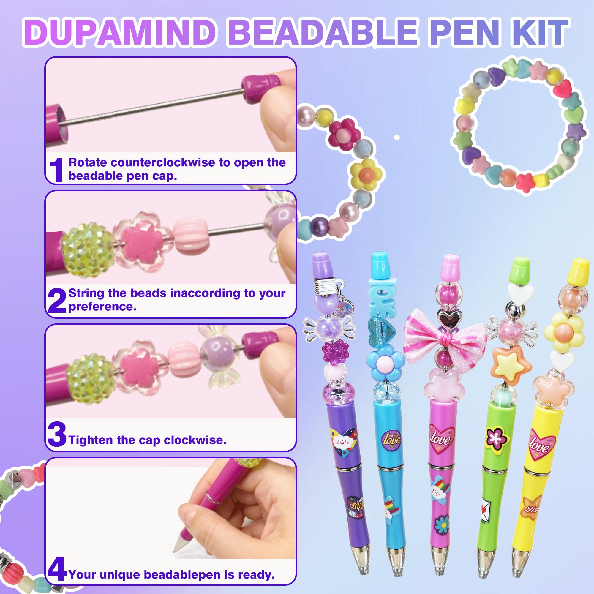 1Set/Bbag DIY Beadable Pens And Friendship Bracelet Set, Multicolor Plastic Beadable Ballpoint Pens - DIY Craftable Pen Set For