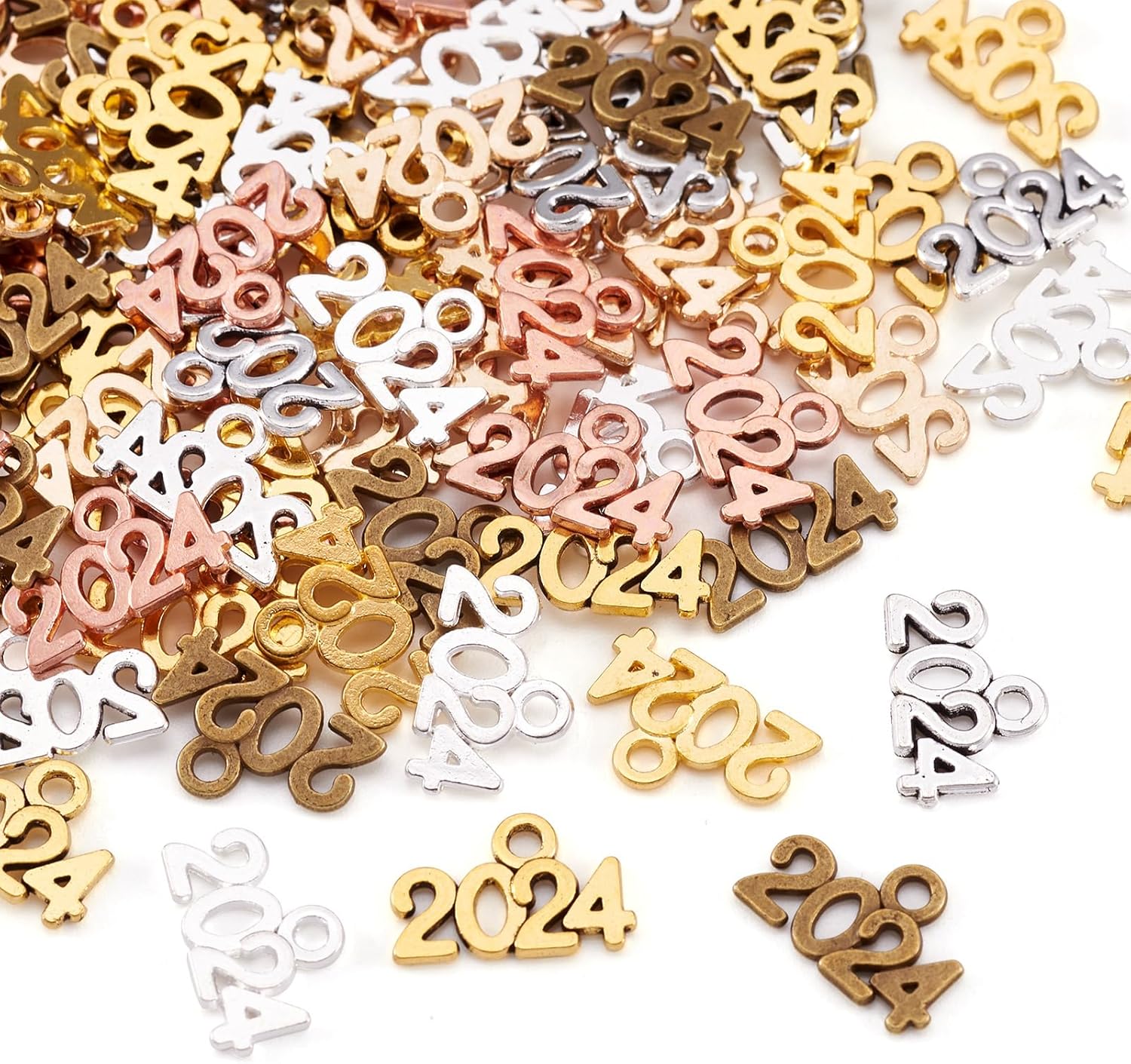 FASHEWELRY 140pcs Tibetan 2024 Year Charms Mixed Color Alloy 2024 Graduation Charms Number 2024 Dangle Pendants for Graduation Cap Tassel New Year Jewelry Making - Image 6