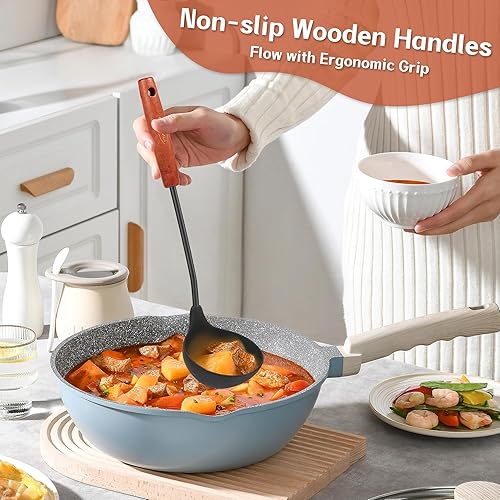 Miniatura 7 de FJNATINH Wok Tools, utensilio de wok, espátula de wok, cucharón, juego de herramientas de espumadera, utensilios de cocina de silicona