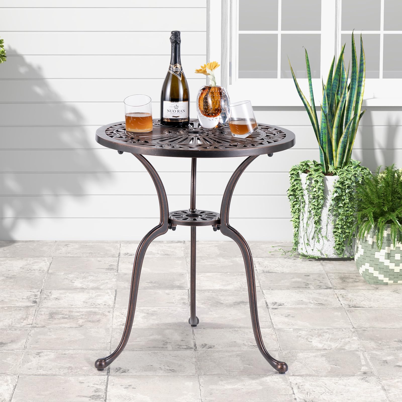 GIANTEX Table de bistrot extérieur fonte aluminium 61 cm trou parapluie coussinets pieds réglables