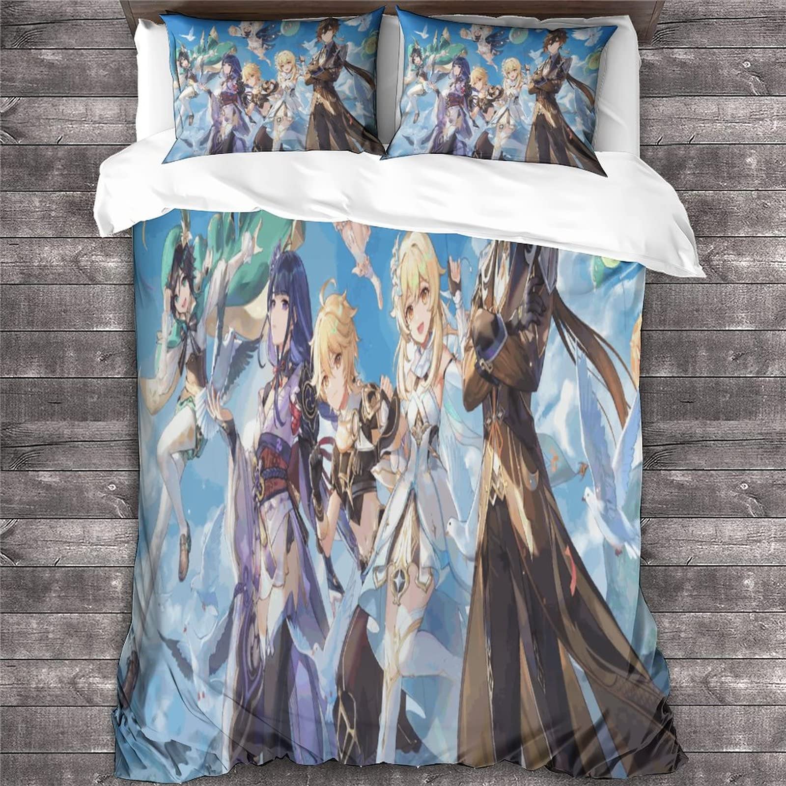 Housse De Couette Genshin Impact 3D – Microfibre Douce – Parure De Lit 3 Pièces – Taille Single à King
