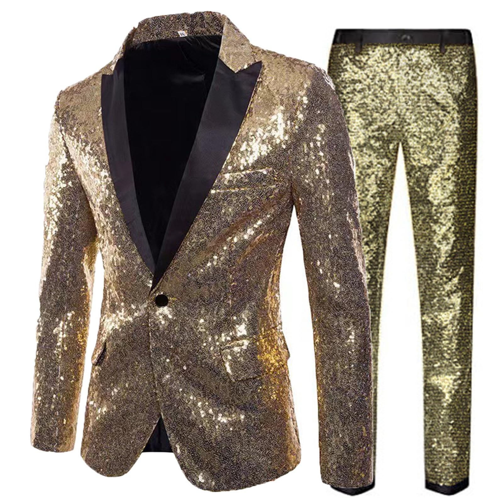 Ensemble de costume à paillettes pour homme - Pantalon smoking veste un bouton - Vêtement mariage danse été - Coupe ajustée