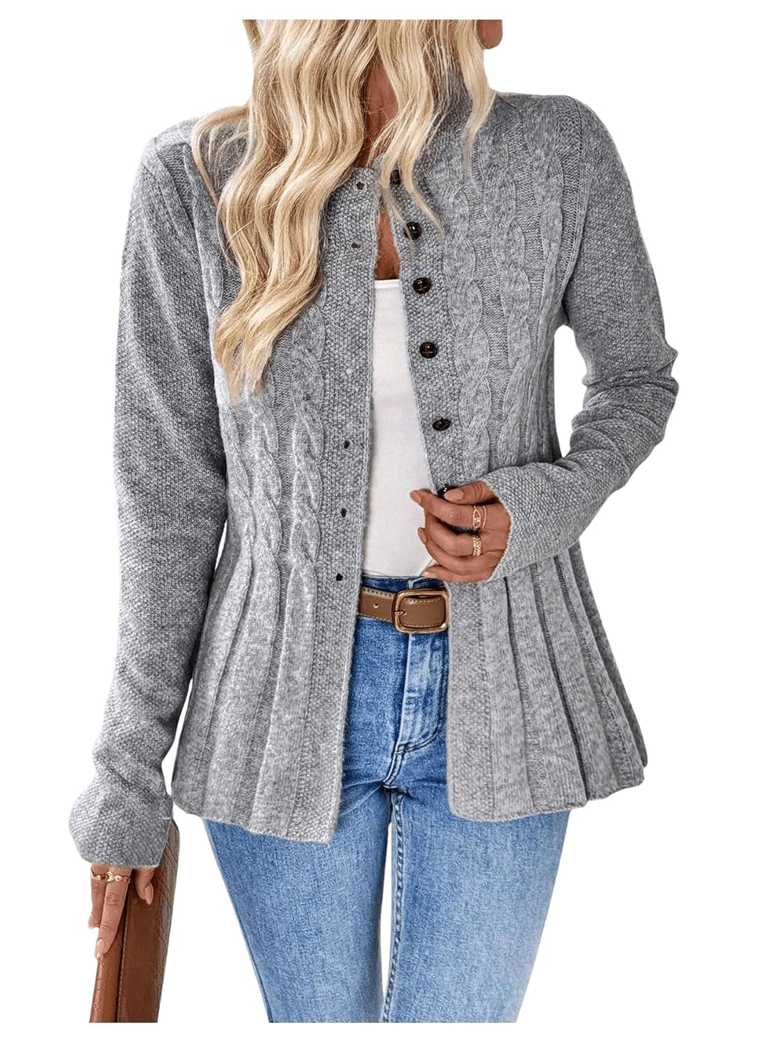 SOLY HUX Womens Button Up Cardigan Sweater Long Sleeve Cable Knit Lightweight Business Casual Peplum Tops Outwear Coat