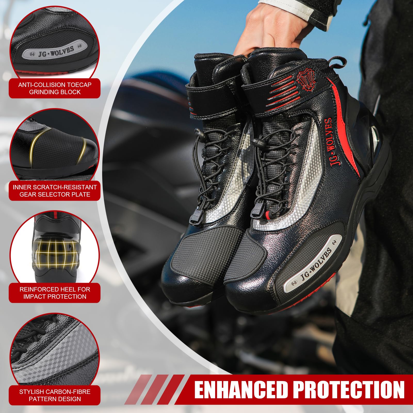 Botas de Moto, Zapatos Moto Hombre Cuero Zapatillas Calzado Motorista