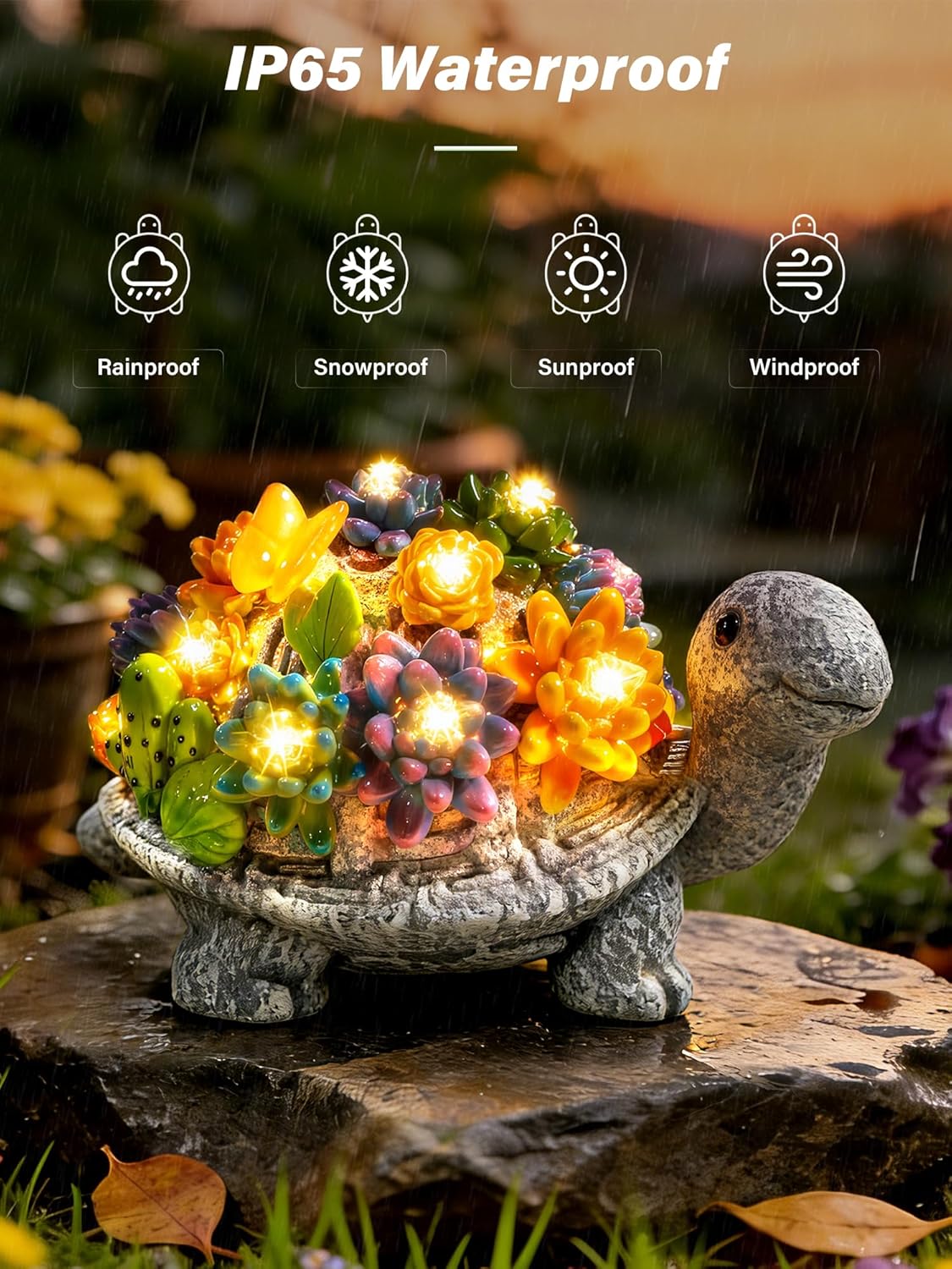 Guhope for Mom, Solar Garden Statues Outdoor Turtle Decor with Succulent and 8 LED Lights, Resin Outside Yard Figurine Decor for Garden, Lawn, Balcony, Porch, Unique Gifts for Mom Grandma