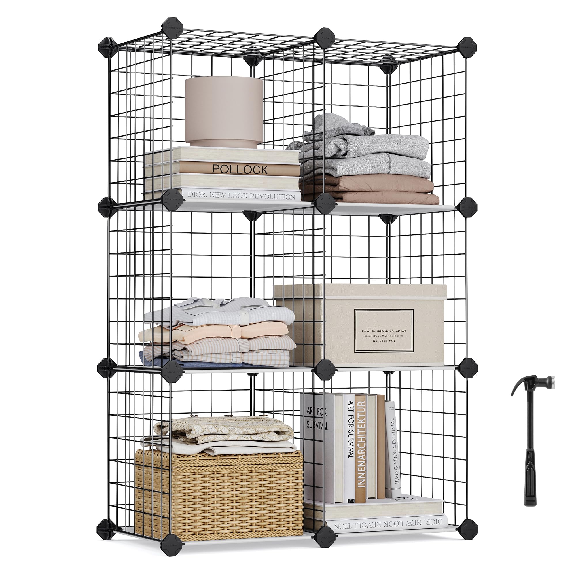 SONGMICS Storage Rack with Wire Grid Shelves, 6-Cube, Black
