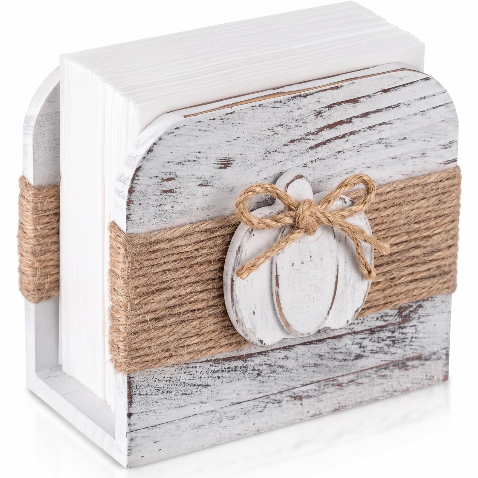 Farmhouse Wooden Napkin Holder, Pumpkin Style, White