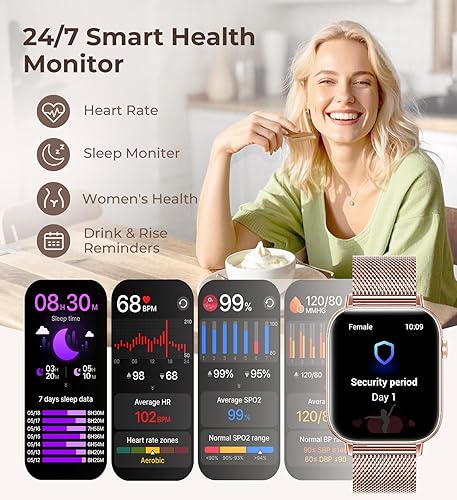 Miniatura 4 de Iaret Reloj inteligente para mujer, rastreador de fitness HD de 1.83 pulgadas con 4 bandas, responderhacer llamadas, frecuencia cardíaca, sueño,