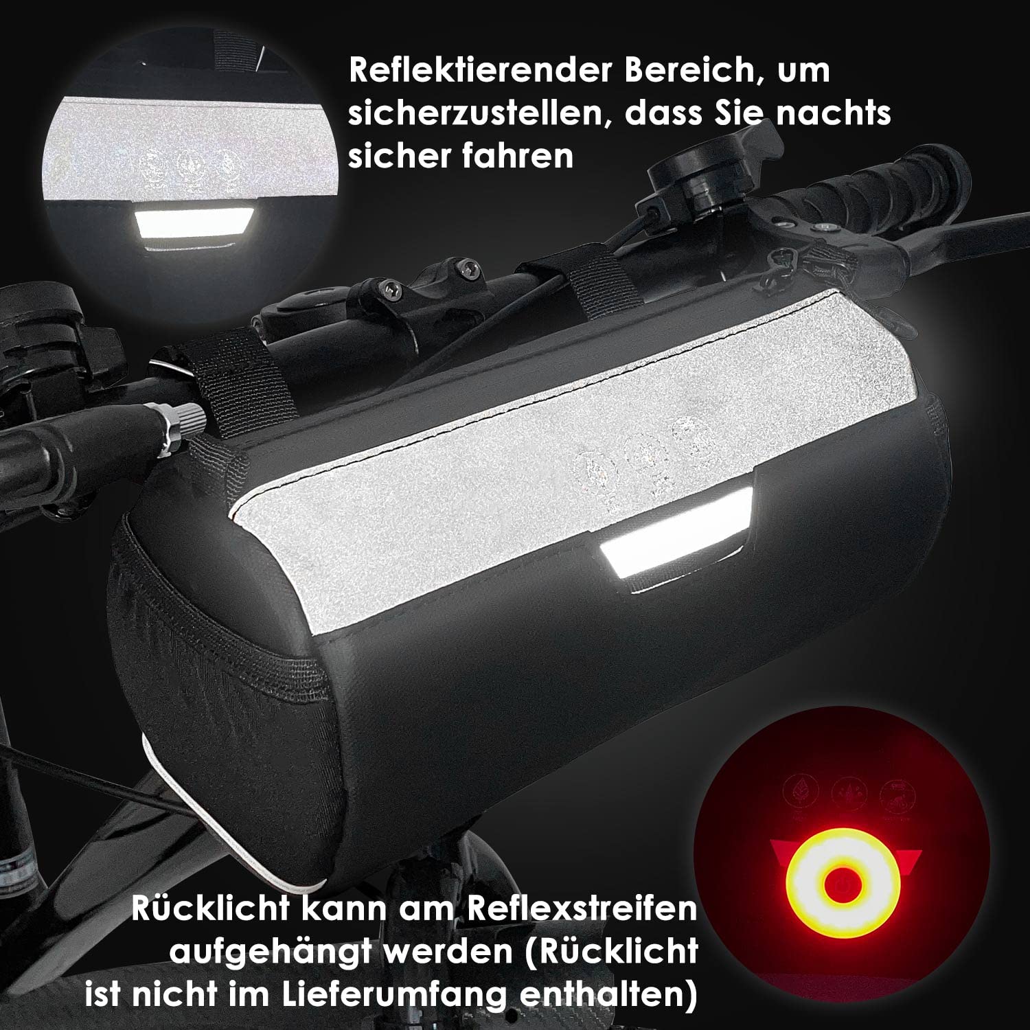 Eyein Fahrrad Lenkertasche, 2.4L Wasserabweisende Fahrradtasche Lenker mit abnehmbarem Schultergurt und großem reflektierenden Bereich für Rennrad MTB E-Bike Fahrten im Freien