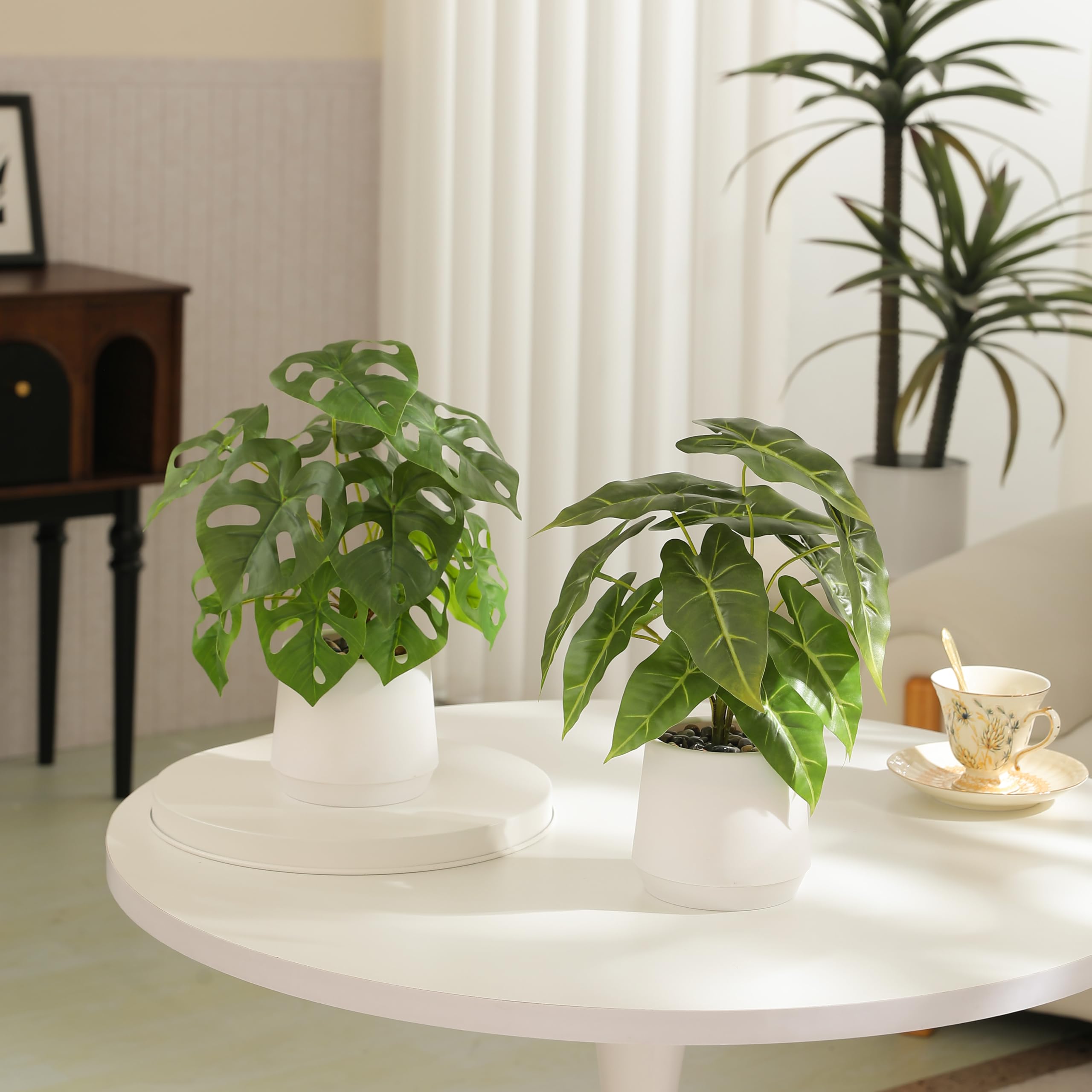 LUWENER Monstera artificiale in vaso bianco, 35,6 cm, confezione da 2
