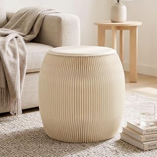 Accordion Folding Stool, Collapsible Short Ottoman Bench, Foldable Footrest | Honeycomb Kraft Paper, Portable Seat for Bedroom, Dorm, Office & Travel, Space-Saving, 660lb Load Capacity, Barrel-Shaped