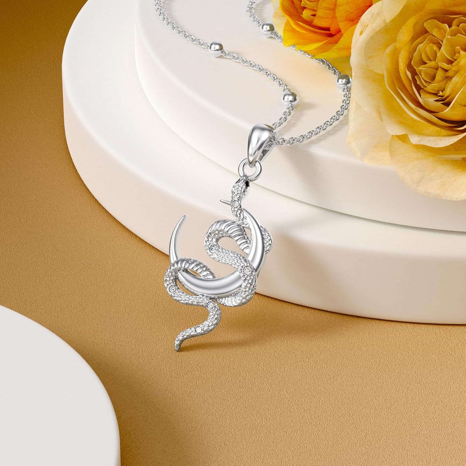 Diamond Moon and Snake Necklace for Women 925 Sterling Silver Snake Pendant with Lab Grown Diamond Jewelry Gifts - Image 4