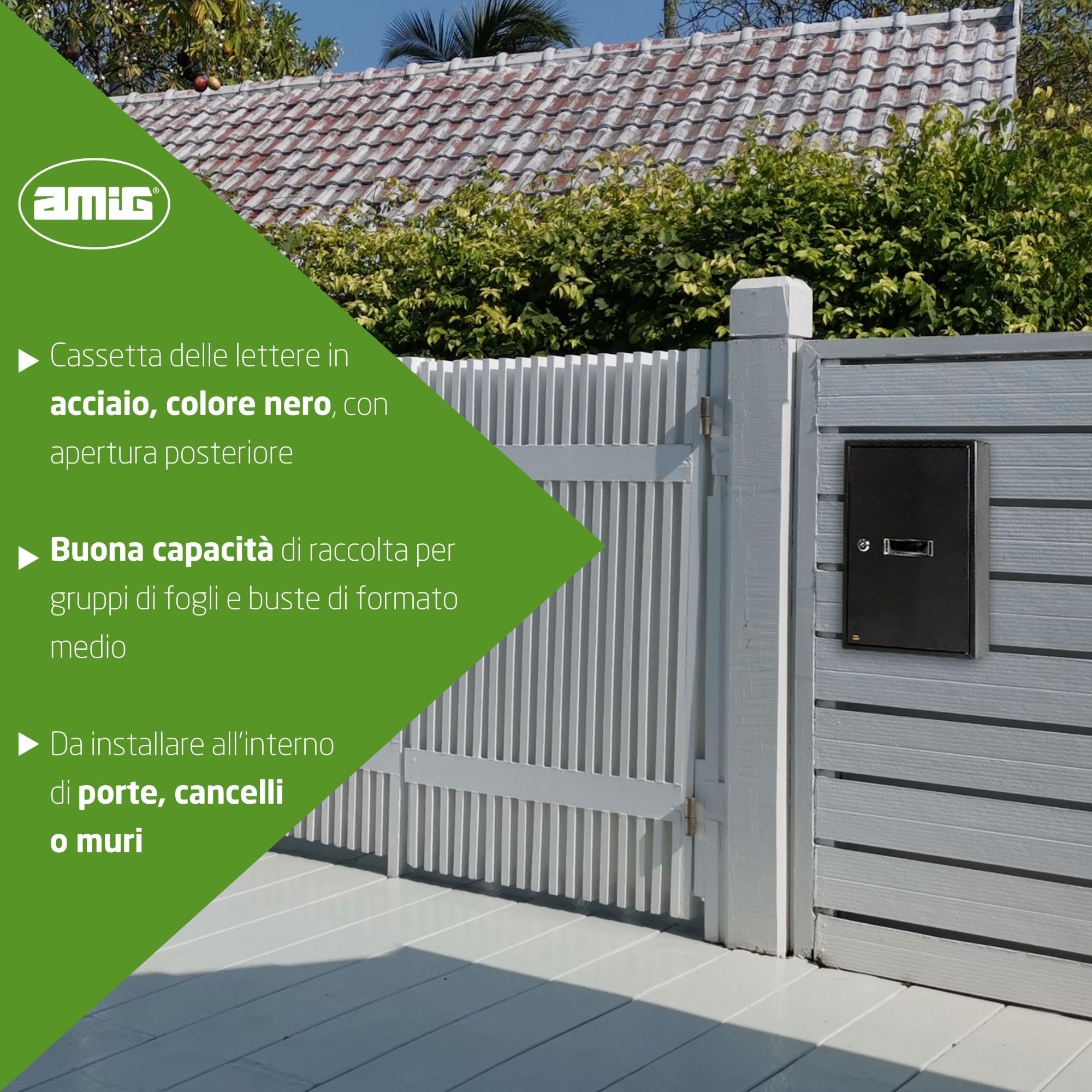 Amig - Cassetta postale - Cassetta postale interna formato A4 - Pratica per raccolta lettere - 40 x 25 x 10 cm - Acciaio - Nero