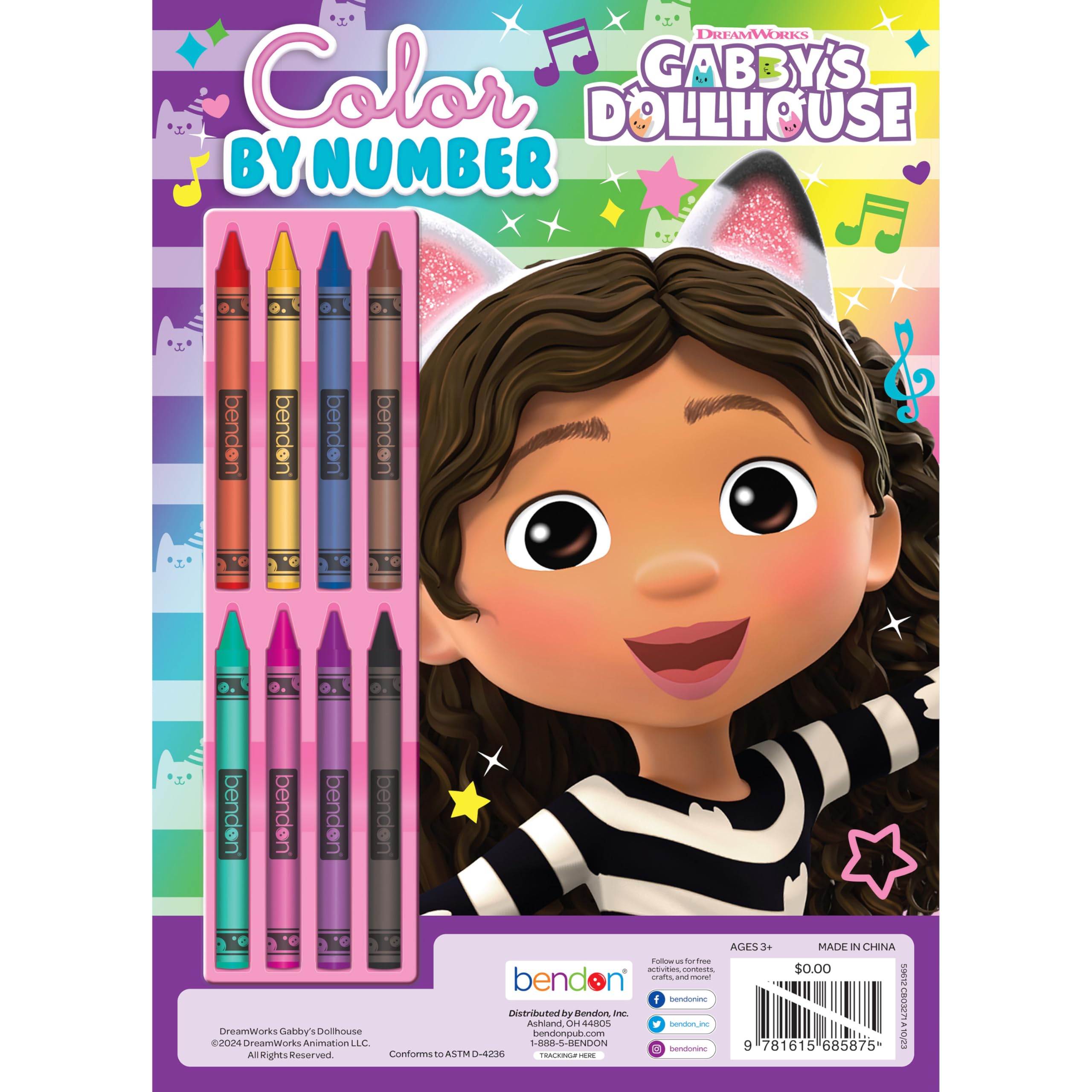 Gabby's Dollhouse 32 Page Color by Number with 8 Crayons, Bendon Gabby's Dollhouse 32 Page Color by Number with 8 Crayons, Bendon