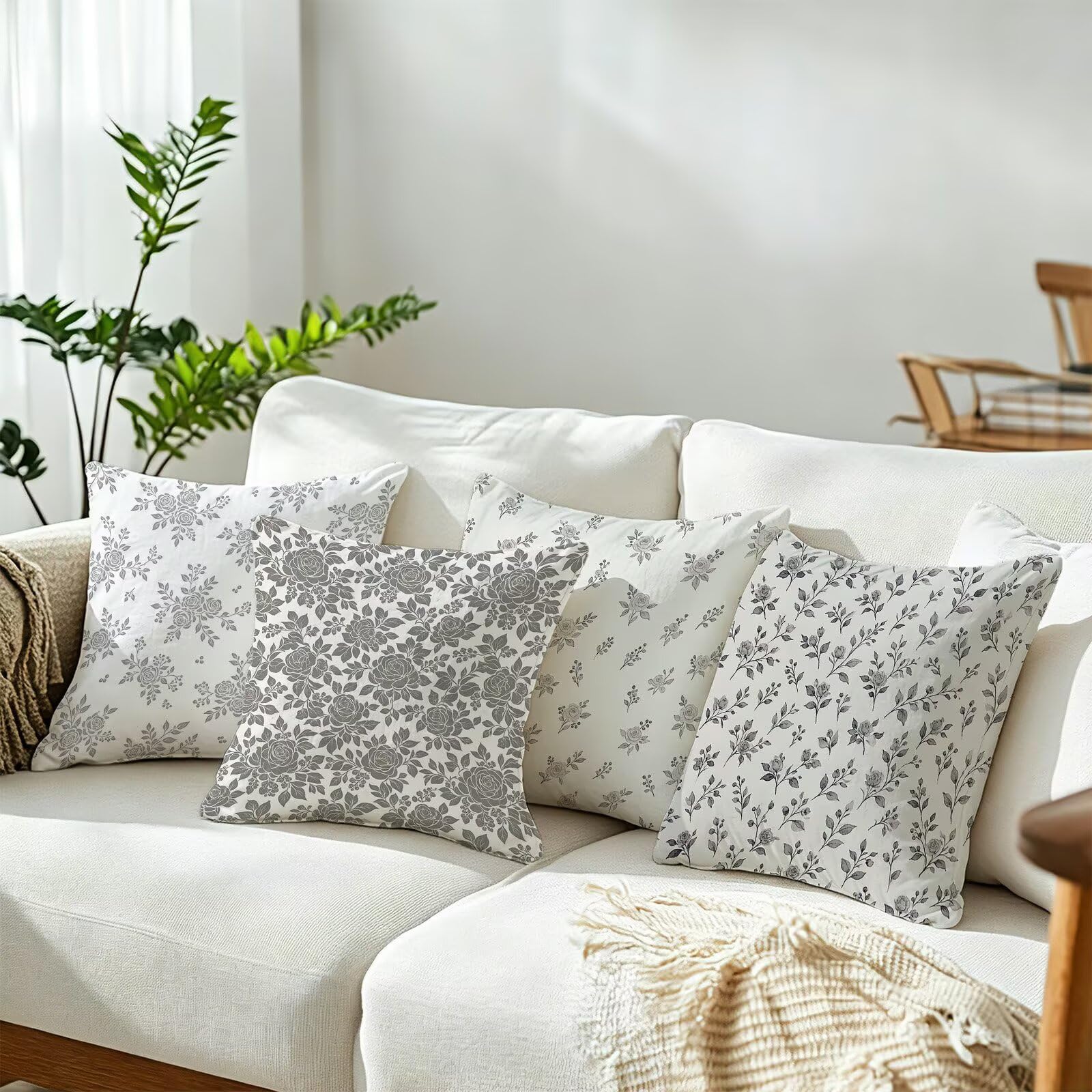 Coussin Exterieur Impermeable Beige, Taie Oreiller 45x45 Set de 4, Cod-3220