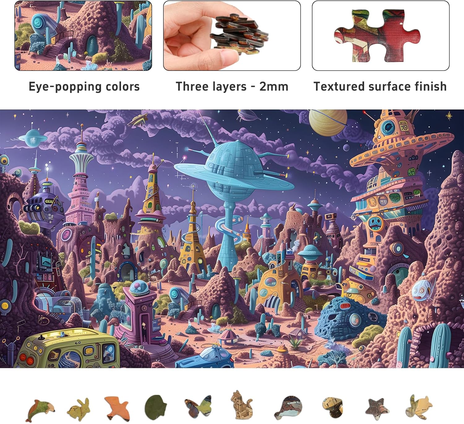 Alien Planet Jigsaw Puzzles for Adults 1000 Pieces, Brain Challenging Shaped Puzzle for Game Night Family Friends, Size 26.6 x 19.2, Monsters Purple World