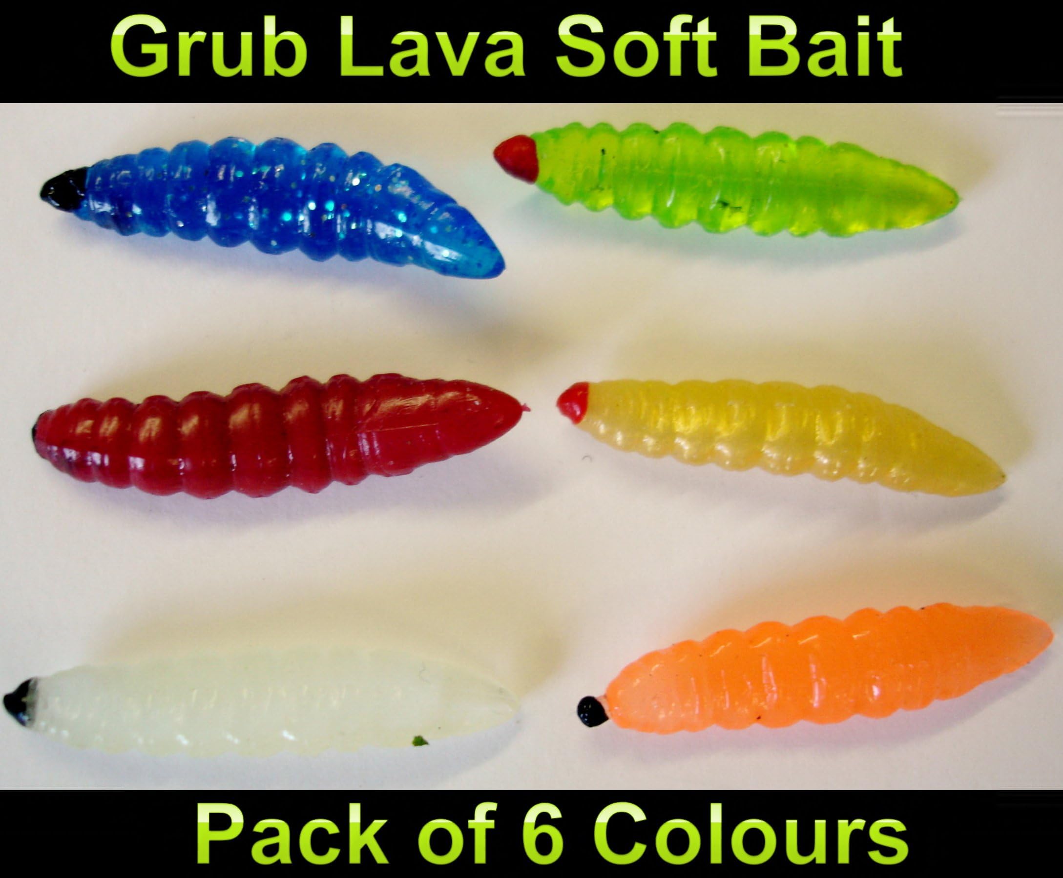 Grub Lava Maggot Soft Bait Lure. Realistic Style Fish Attractive. Pack 6 Colored Grubs