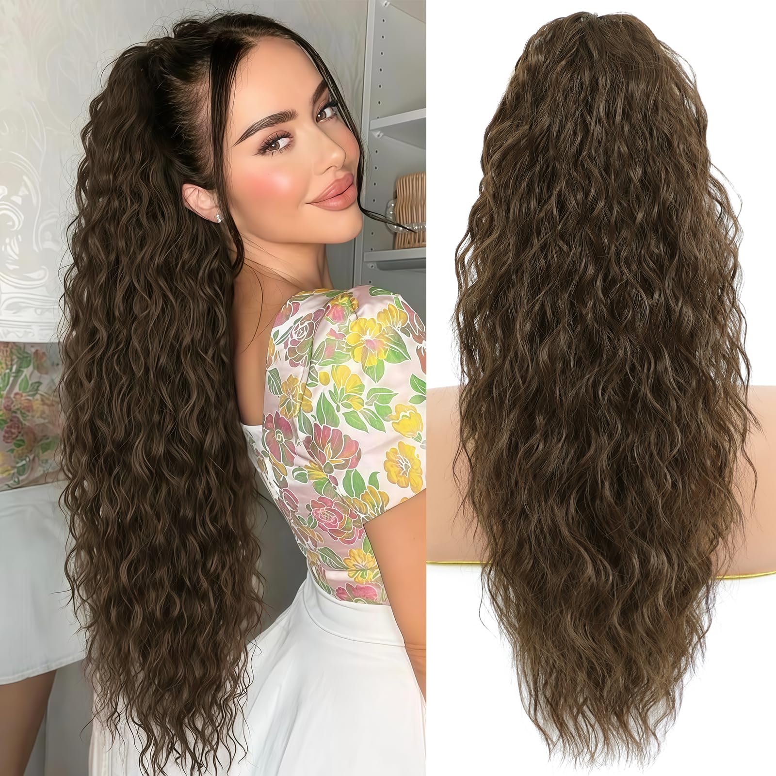 Photo 1 of LEDIZE Ponytail Extension, Claw Clip on Pony tails Hair Extension for Women 22 Inch Long Wavy Curly Fake Ponytail Clip in Hair Pieces for Women Fluffy Natural Looking (Chocolate Brown, 22 Inch)