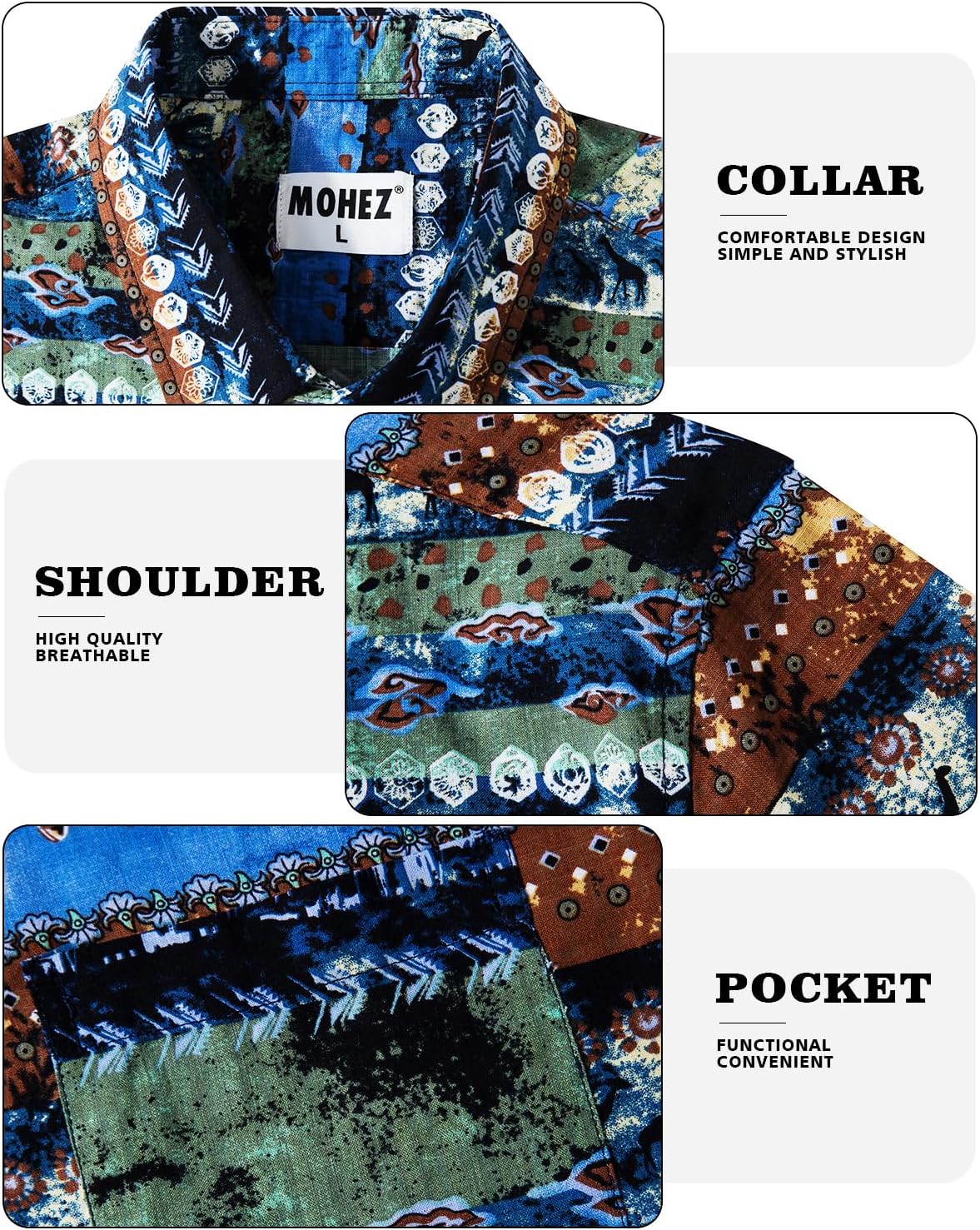 Mens Casual Hawaiian Shirts Front Pocket Summer Floral Shirt Short Sleeve Button Down Tropical Beach Shirts - Image 4