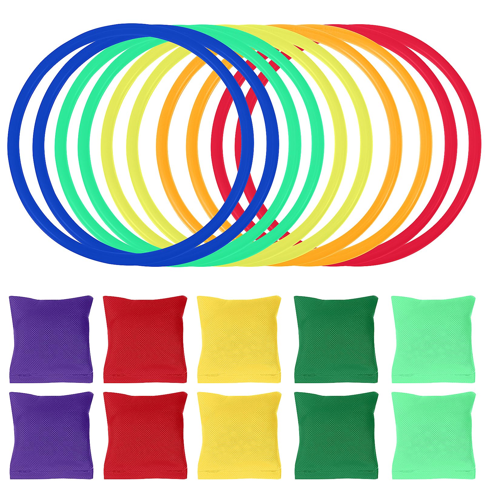 Alipis Bean Bags Kids Throwing : 10PCS Colorful Bean Bags and Plastic Rings - Toss Game Sets for Children Teens Adults Indoor Activities Outdoor Garden Carnival Party Games