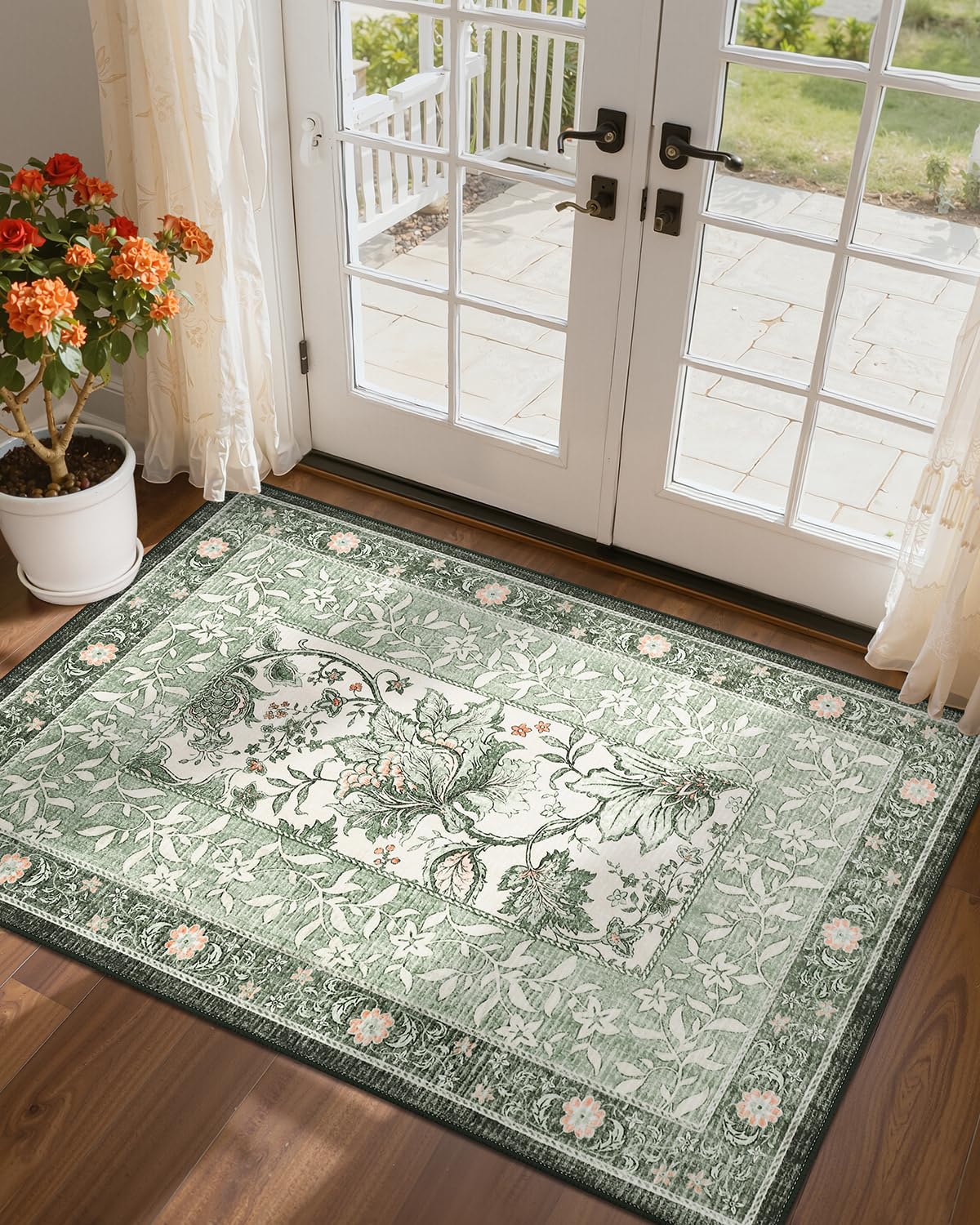 GarveeHome Sage Green 2x3 Door Mat Indoor Rugs for Entryway Provence