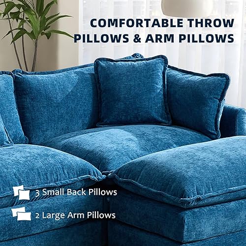 Miniatura 4 de Sofá modular modular de 111.5 pulgadas, sofás convertibles en forma de L, de felpilla de 3 plazas con almohadas y 1 otomana para sala de estar,