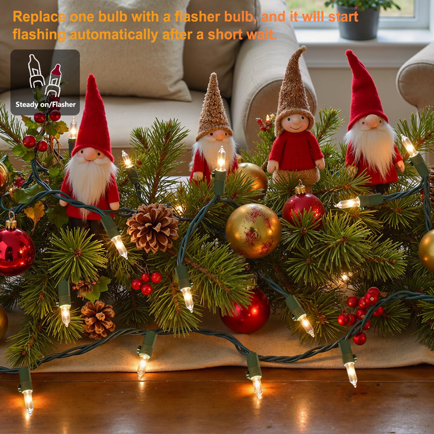 50 luces blancas de Navidad con cable verde, bombillas incandescentes de 13 pies, mini cadena de luces conectables para interiores, árbol de Navidad, exteriores, aula, fiesta, guirnalda