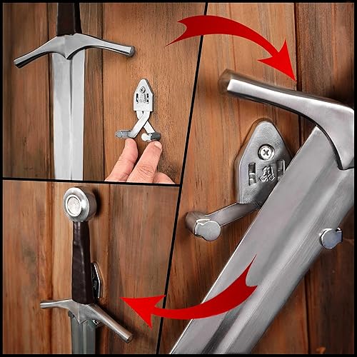 Miniatura 6 de Mythrojan Soporte de pared de una sola espada de metal, soporte vertical de pared, soporte multifuncional ajustable para decoración de pared, hacha,