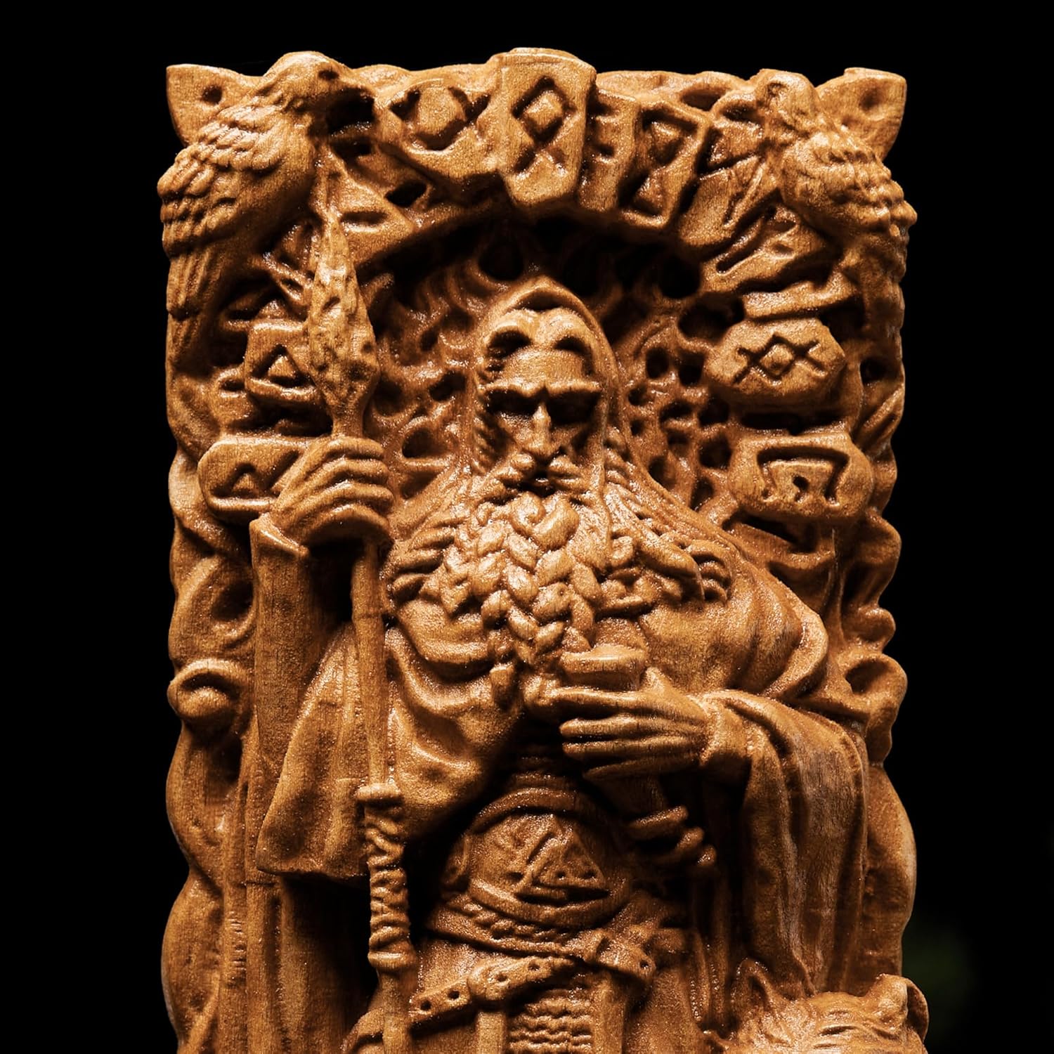 Odin Statue, Allfather, Norse Gods, Wood Carving Altar Heathen asatru Viking god and goddes Sculpture Wooden Scandinavian Pantheon (Wood)