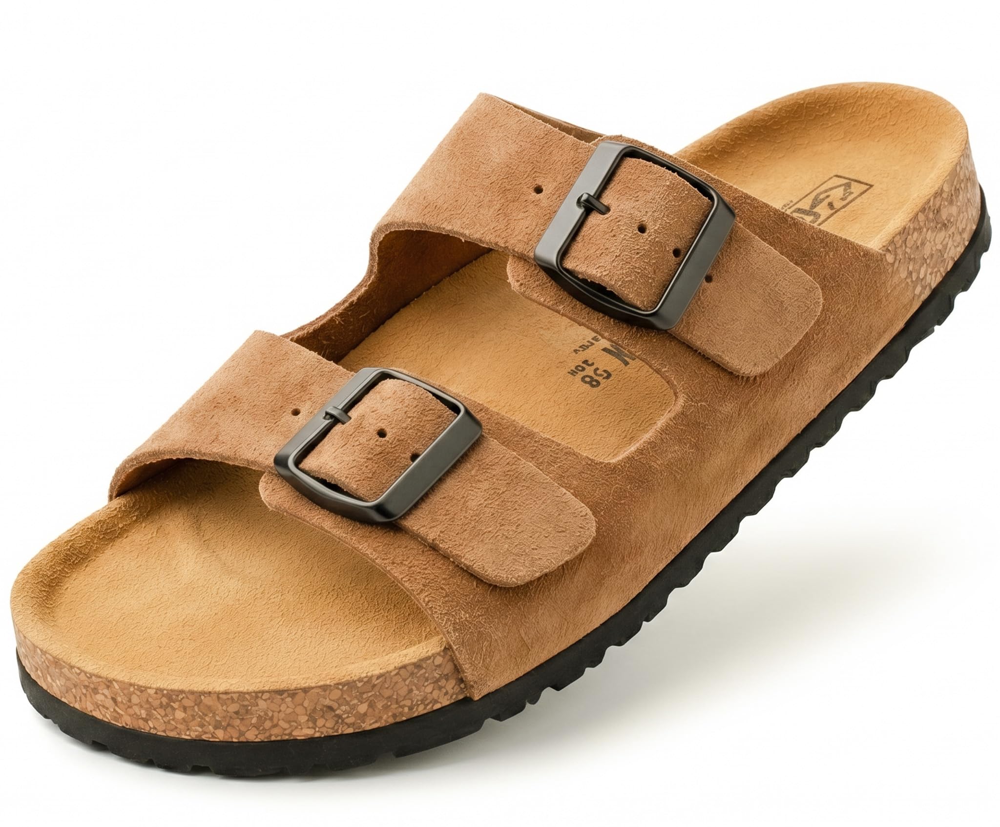 Sandalias de Piel con Hebillas, Piel Autentica, Corcho Natural, Hebillas ajustables al Pie, Sandalias Hombre/Mujer, Suela antideslizante EVA, Calzado de Calidad Hecho en España