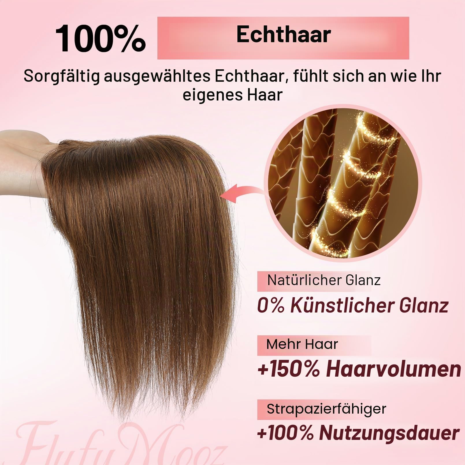 Flufymooz Real Human Hair Toppers for women Echthaar-Topper für Frauen, 26 cm Clip-in-Pony, 100% Echthaar-Topper für dünner werdendes Haarteil, Cover-Haarteil mit 150%, Seidenbasis-Mittelbraun