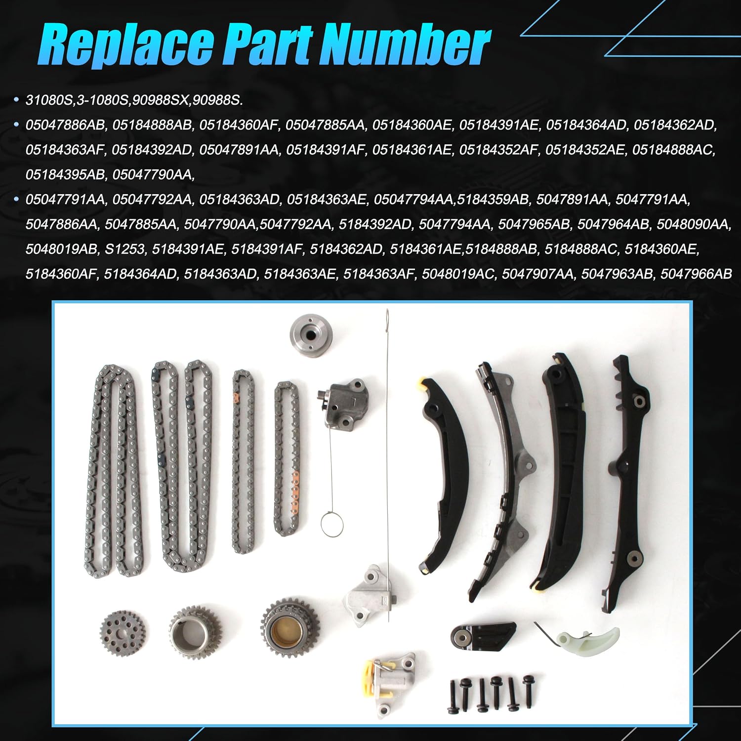 AUCERAMIC 05047886AB Timing Chain Kit Fit 2016-2024 for Chrysler Pacifica Voyager Dodge Durango Jeep Gladiator Grand Cherokee Wrangler Ram Promaster 1500 2500 3500 3.6L V6 VIN 7,G; 05184364AD