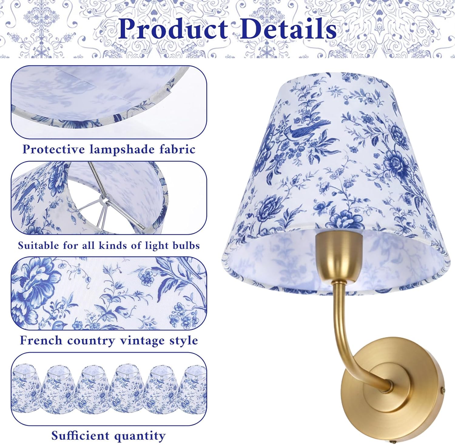 6 Pcs Chandelier Shades, 5.9 * 5.1 inch Table Lamp Shades French Countryside Chandelier Lamp Shade for Living Room Chandeliers, Bedroom and Children's Room Desktop Lamps, Wall Decoration Lamps