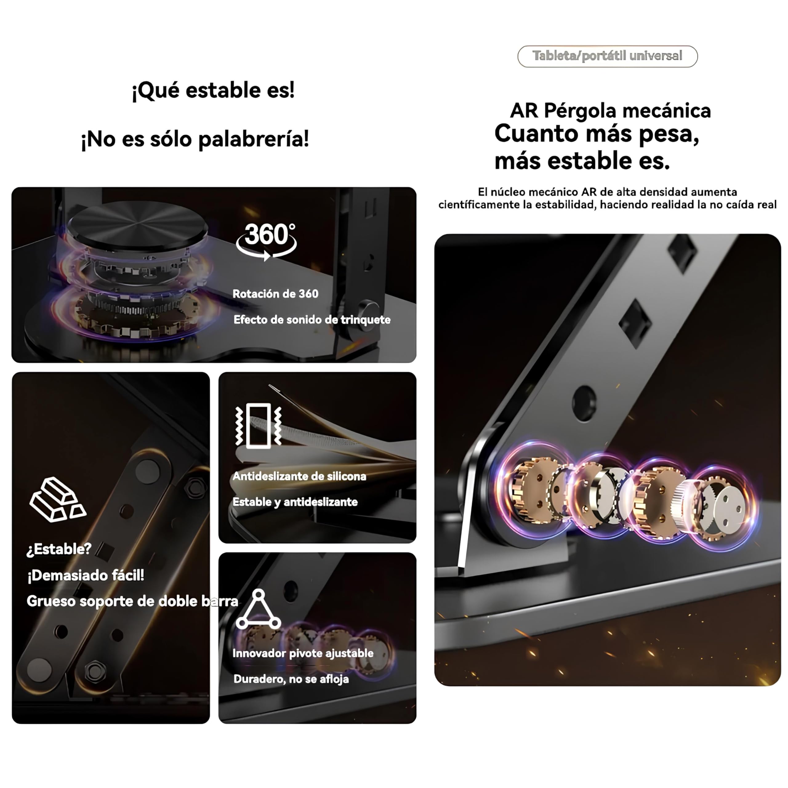 Soporte para Portátil Plegable y Ajustable con Base Giratoria 360° – Elevador Ergonómico con Ventilación Mejorada, Compatible con Laptops de 11 a 17 Pulgadas, Ideal para Oficina y Teletrabajo