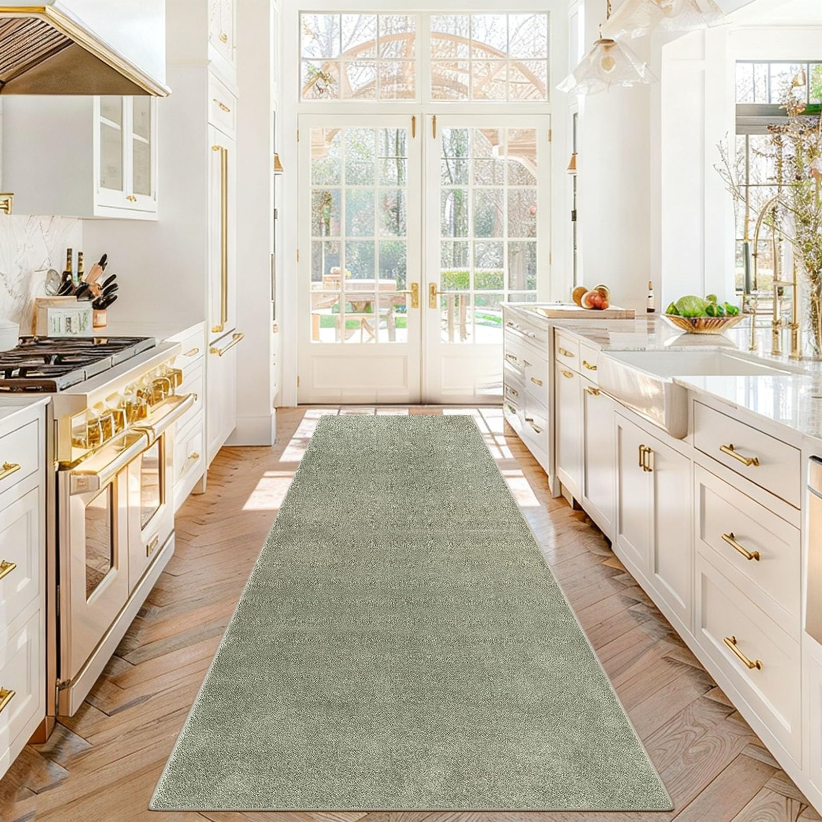 Stqyeiw Carpets Runners for Hallway Non-Slip 40 x 130 cm Hallway Runner Rug Washable Extra Large Indoor Entrance Carpet for Kitchen Laundry Bedroom Green