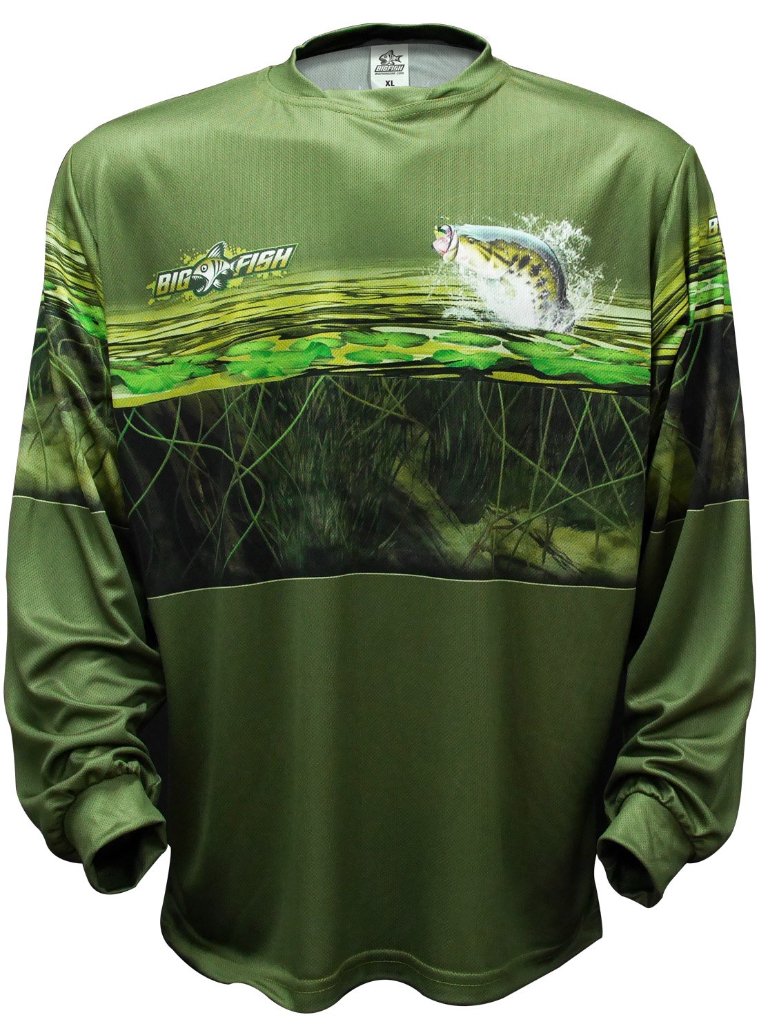 Bigfish BASS Panel Olive UPF50 Long Sleeve Performance Fishing Shirt