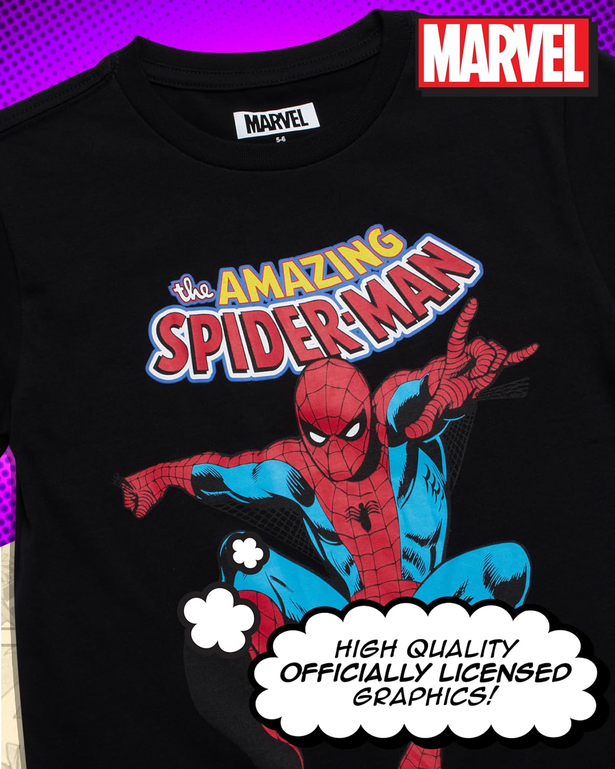 Marvel Boys Shirts Spiderman Avengers Hulk Iron Man Graphic Tees for Boys | 100% Cotton Crew Neck Tee, Short Sleeve, Regular Fit, Marvel Hero Graphics