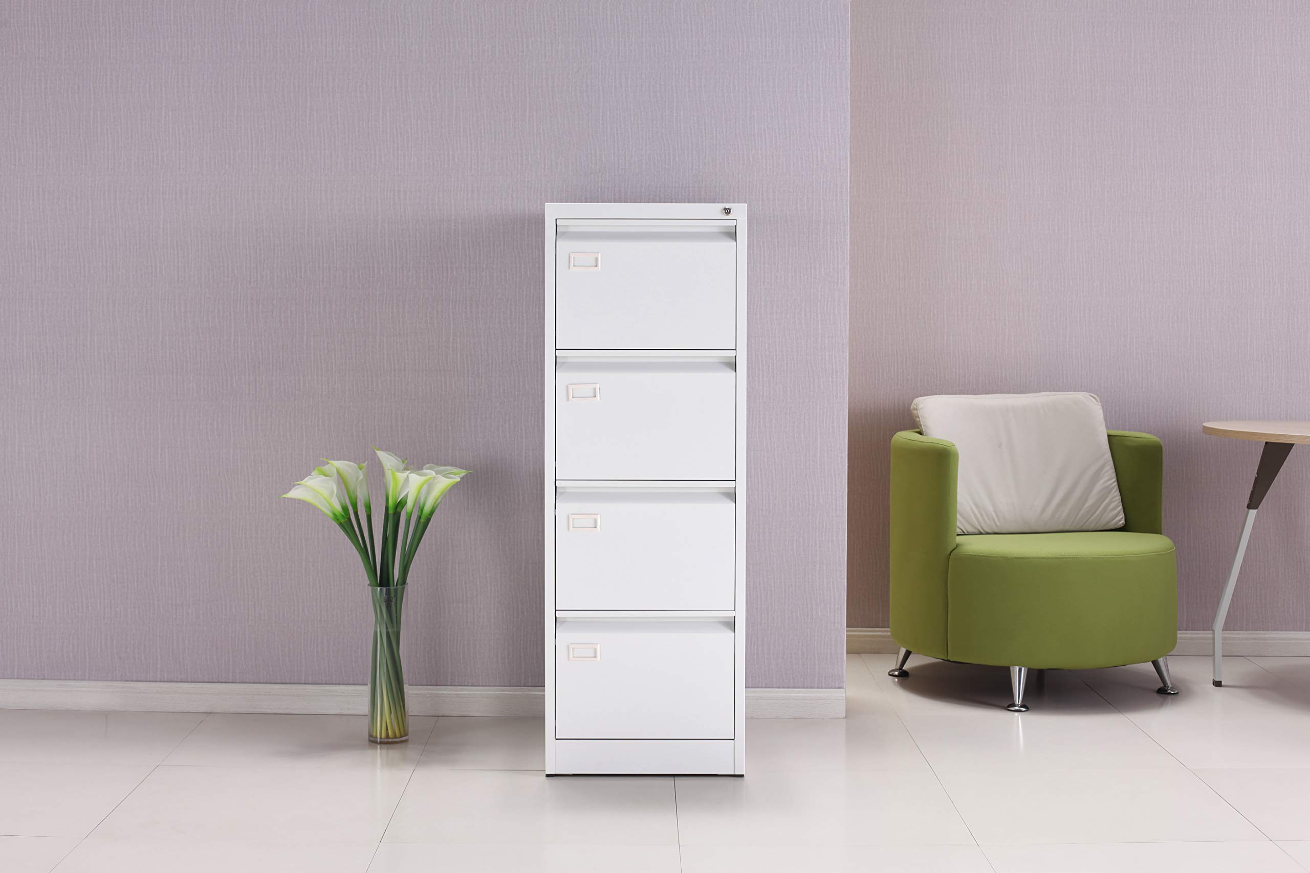 OFITURIA ® Archivador Metálico Tipo Bisley Organizativo De Oficina Blanco Con 4 Cajones para Carpetas DIN A4 Y Folio, Documentos Con Llave, 132 X 46 X 62 (1 Unidad, Blanco 4 Cajones)