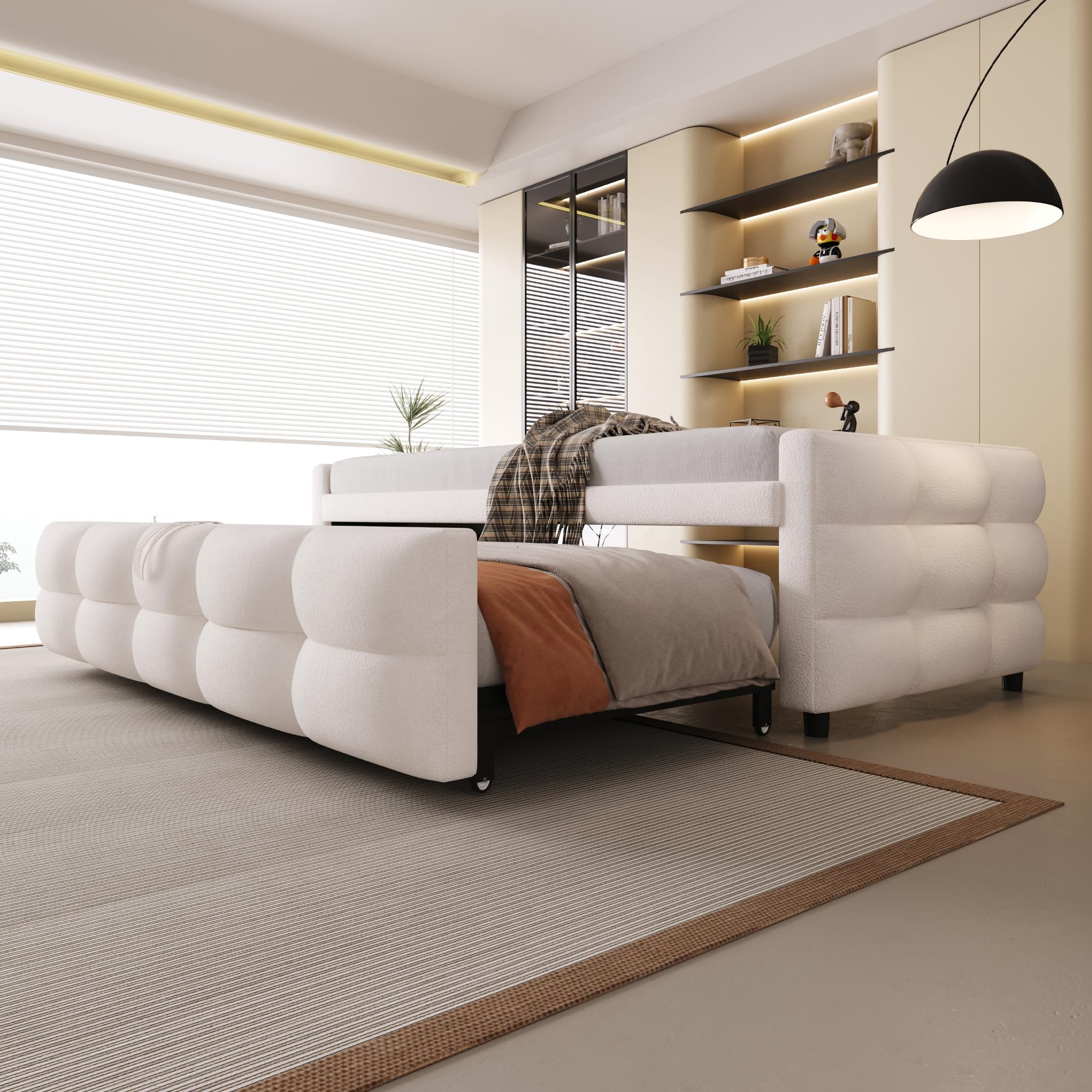 Zepneiy Lit 90/180x190 cm, Canapé lit avec canapé-lit gigogne, Canape lit 2 Places avec sommier à Lattes, Tissu Velourss Beige (sans Matelas)