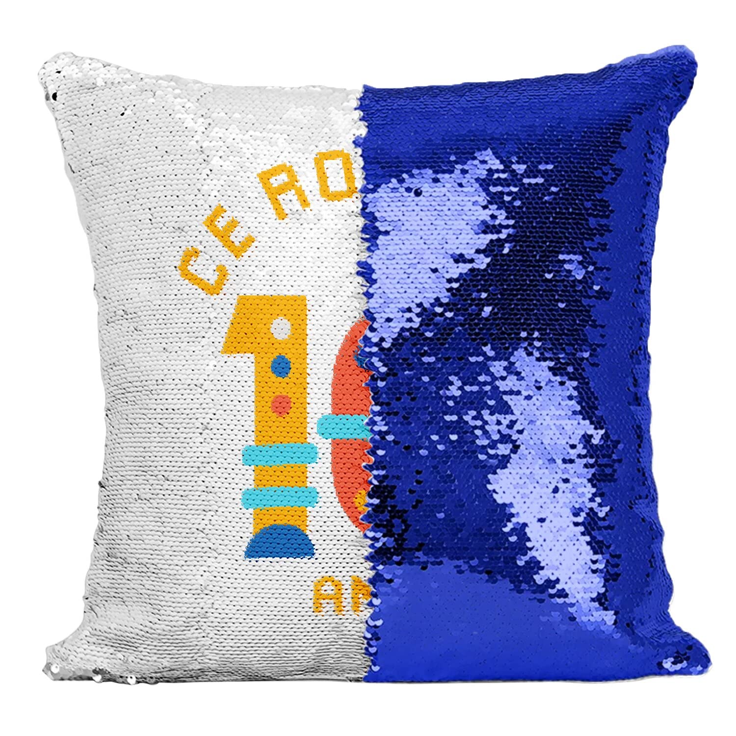 Coussin sequin bleu robot 10 ans pour anniversaire enfant