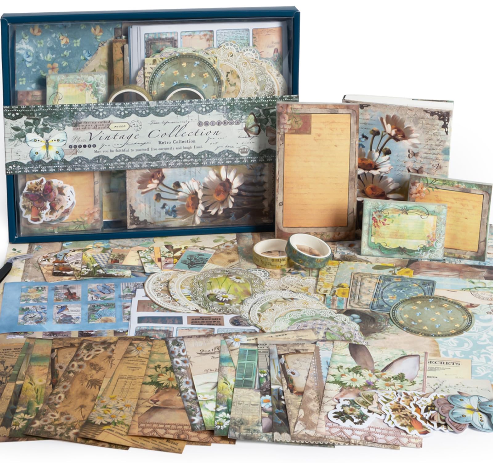 ALKALO Vintage Scrapbooking Kit(202pcs), Garden Slow Time Series with Journaling/Scrapbooking Supplies,Stationery,A6 Notebook,Aesthetic DIY Gift for Teen Girl Adult Female