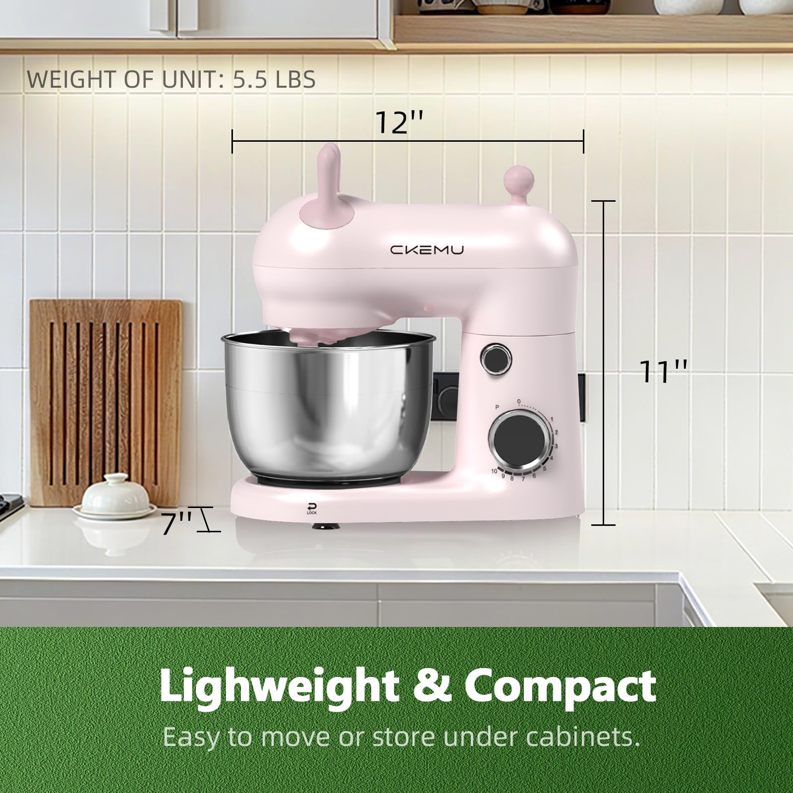 CKEMU Stand Mixer, Compact & Space-Saving, Stainless Steel Bowl, Unique & Playful Design, Effcient 300W Motor, Dishwasher-Safe Attachments, SM-2549A (Pink) view 5